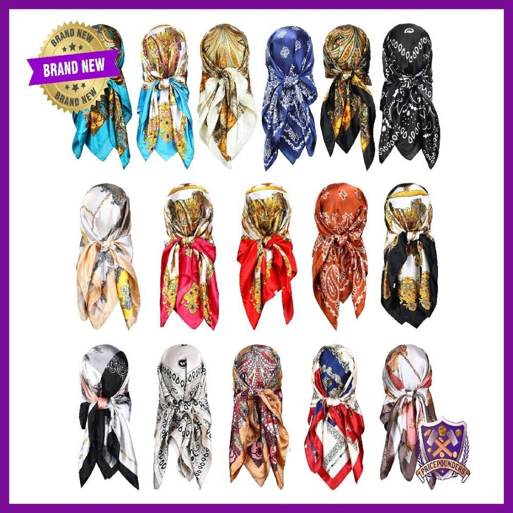 16-Piece Satin Head Scarf Set Large 35" Square Hair Wrap Bandana